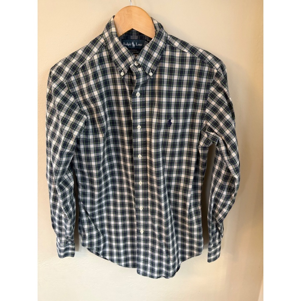 Polo Ralph Lauren Mens Classic Fit Plaid Button Down Shirt Navy Green White L
